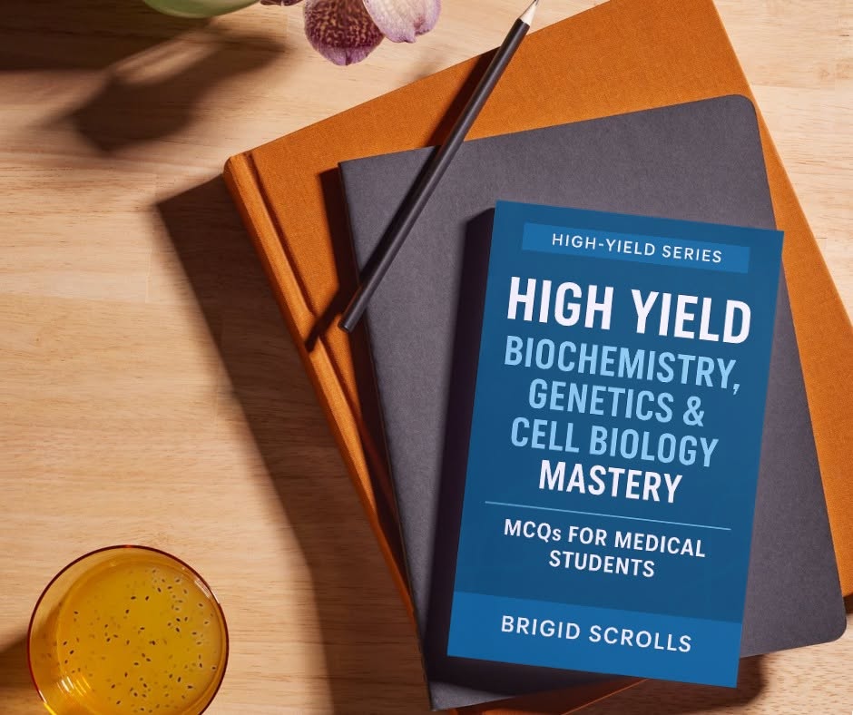Brigid Scrolls medical book collection including High Yield Mnemonics and USMLE prep